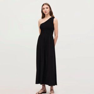 Hill House Nap Dress - Black, one-shoulder with side slit